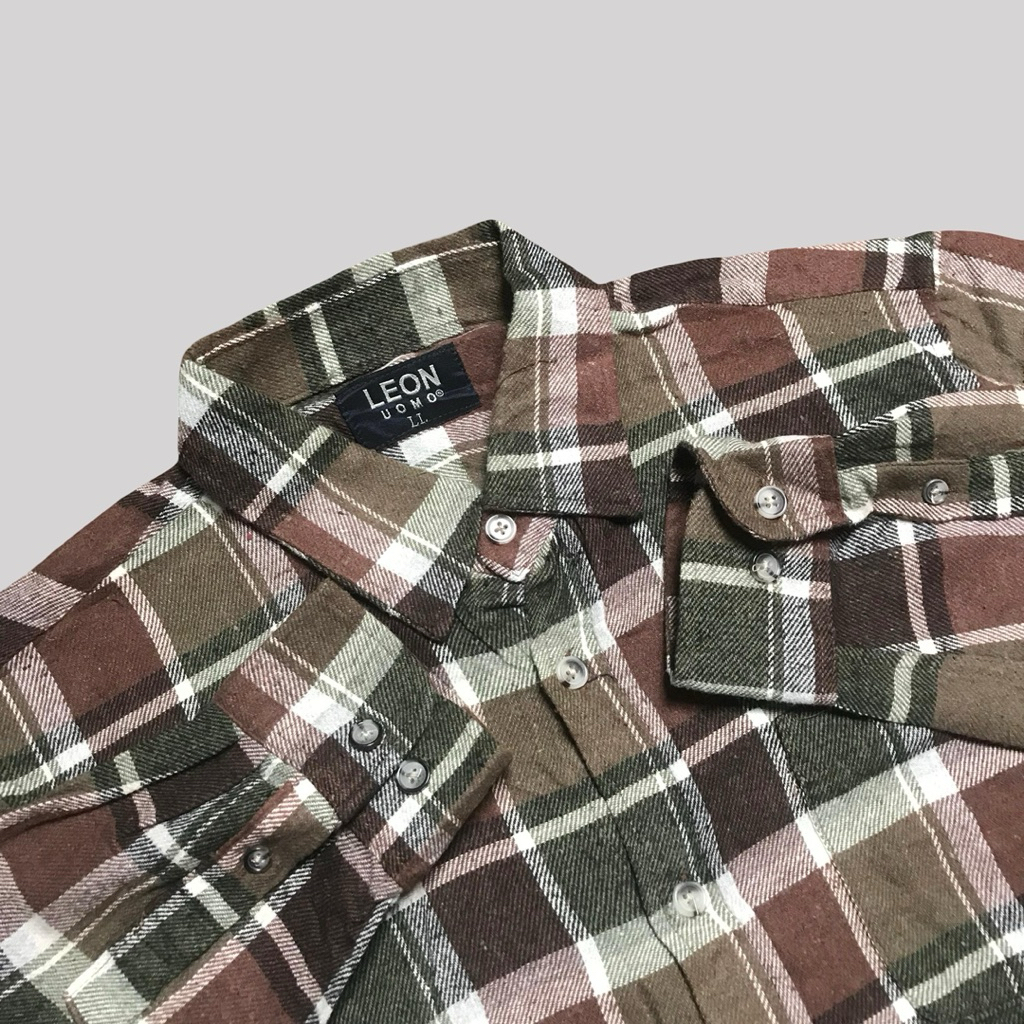 Kemeja Flannel Leon Uomo Hijau Army - LL (10)