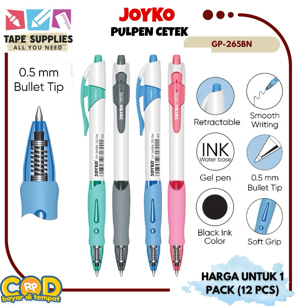 

(DAPAT 12) Pulpen GEL GP-265BN JOYKO Pulpen Cetek Retractable