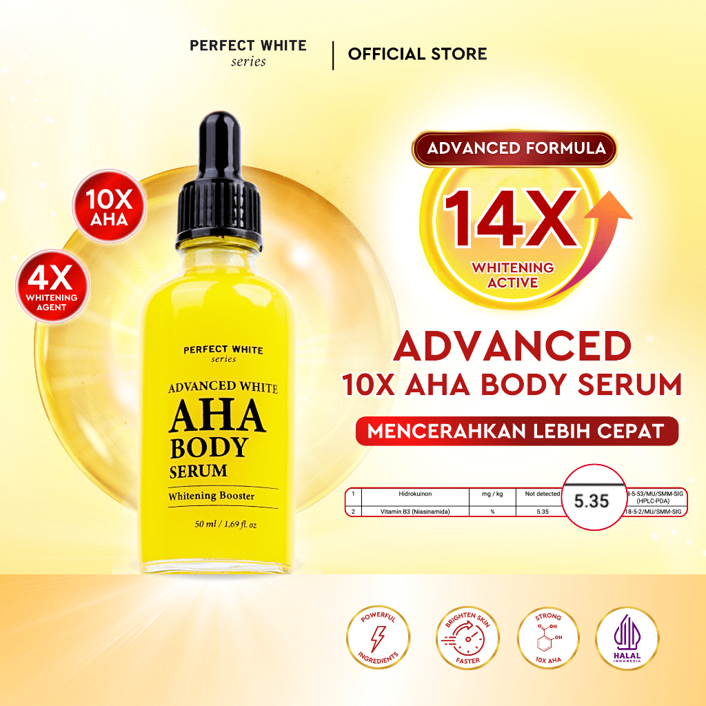 [10X AHA] PERFECT WHITE Advanced 10X AHA Body Serum 50ml Whitening Booster | High Dose Pemutih