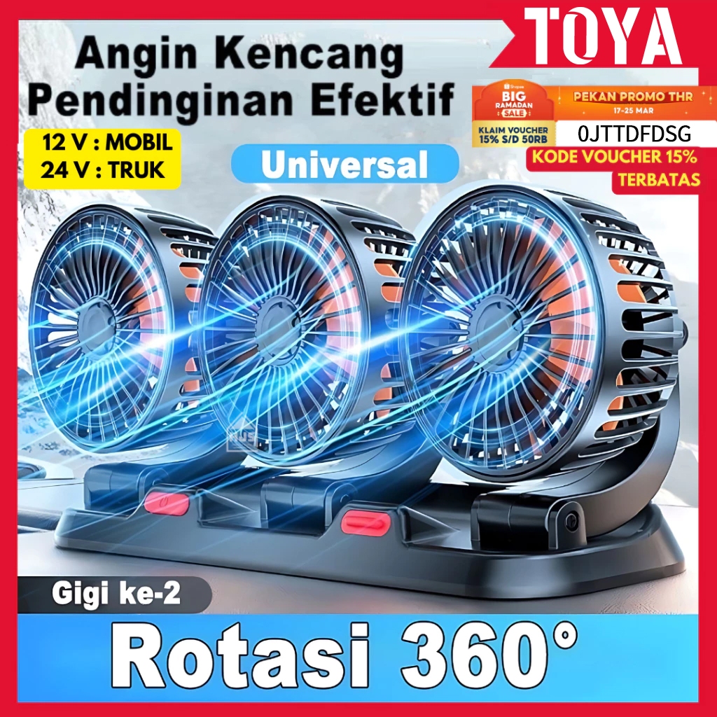 Kipas Angin Mobil 3 Kepala 12/24V Kipas Pendingin Truck USB Dashboard Rotasi 360 Fan Car CoolingKipa