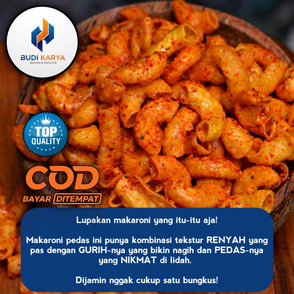 

Makaroni pedas DJ 1kg, pedas, gurih, enak dan LEZAT. tekstur RENYAH. asal Sidoarjo.