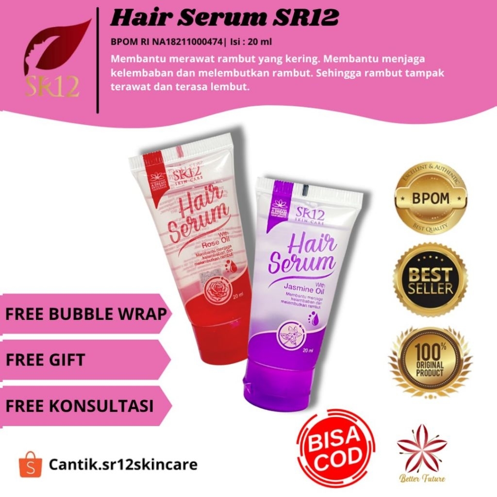 Hair Serum SR12 - Rose Oil & Jasmine Oil | Mengatasi Rambut Rontok, Ketombe, Kusut & Bercabang | BPO