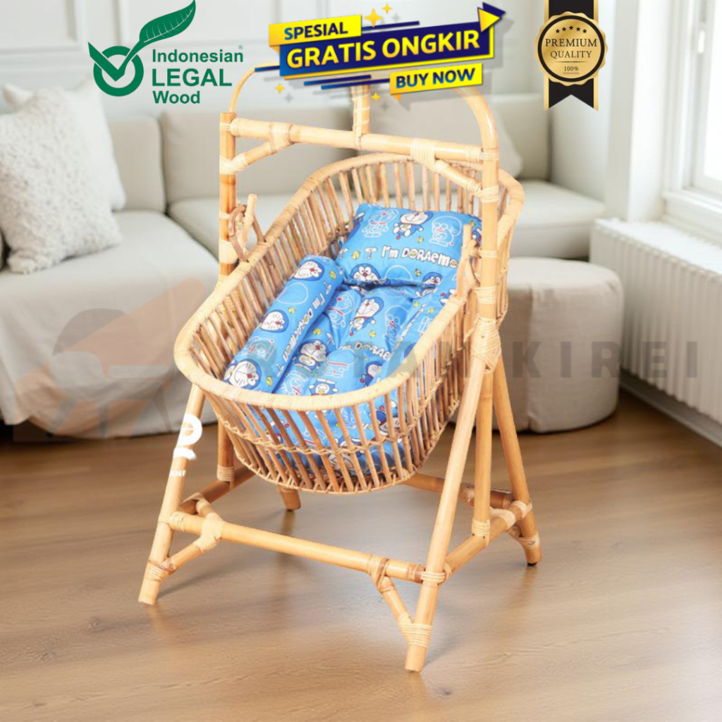 Keranjang Ayunan Bayi Rotan Dengan Kasur / Tempat Tidur Bayi Rotan Minimalis
