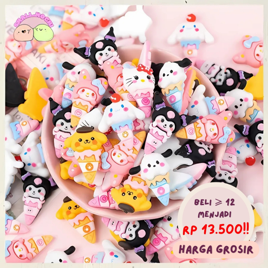 

6 Pcs Resin Clay Stiker 3D Motif Sanrio Ice Cream SET