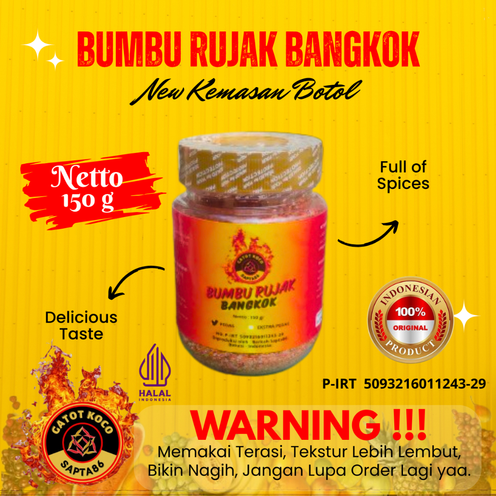 

Bumbu Rujak Bangkok Botol 150g Pedas Manis Asin Terasi Udang Instan Langsung Tabur