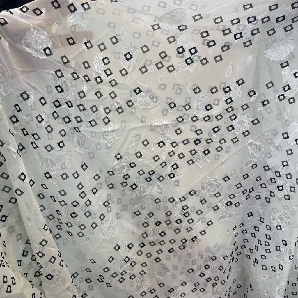 kain sifon uragiri motif kotak premium - warna bw - kain sifon motif timbul - kain sifon korea premi