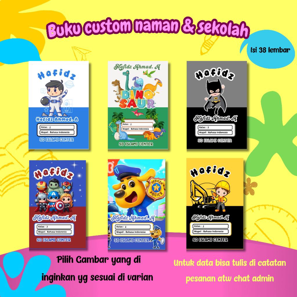 

Part 4 / Buku Tulis Custom Nama & Sekolah / isi 38 lembar/ buku tema kartun