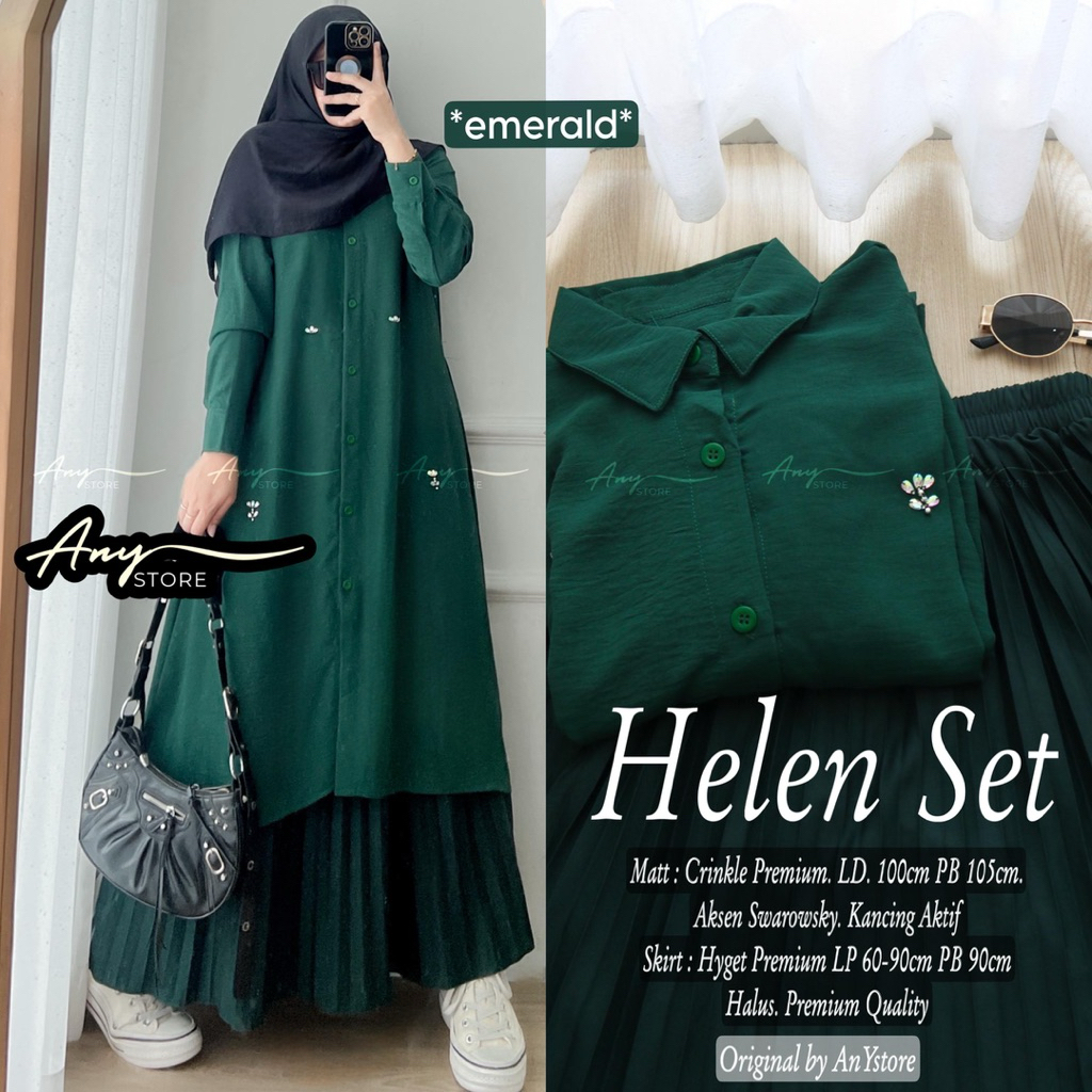 HELEN SET ORIGINAL BY ANY STORE oneset setrok setelan tunik dan rok plisket polos