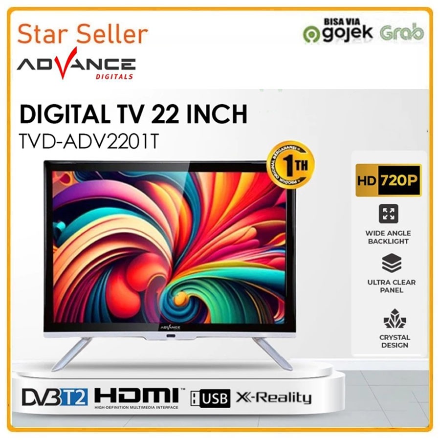 TV LED Digital Advance ADV-2201T TV HD 22 Inch Full Hd TV Free Packing Kayu