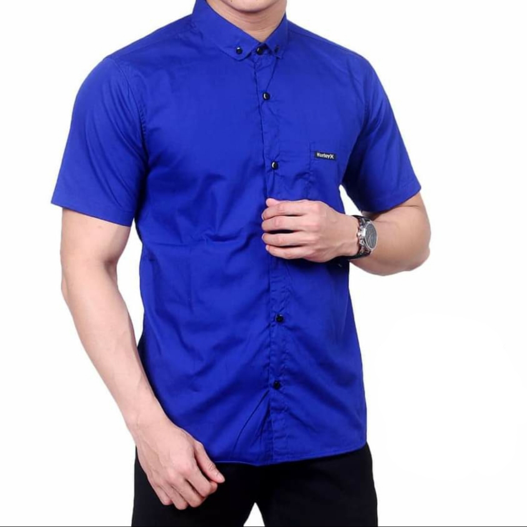 Kemeja polos pria lengan pendek premium size slimfitl / Baju Hem Ungu Cowok
