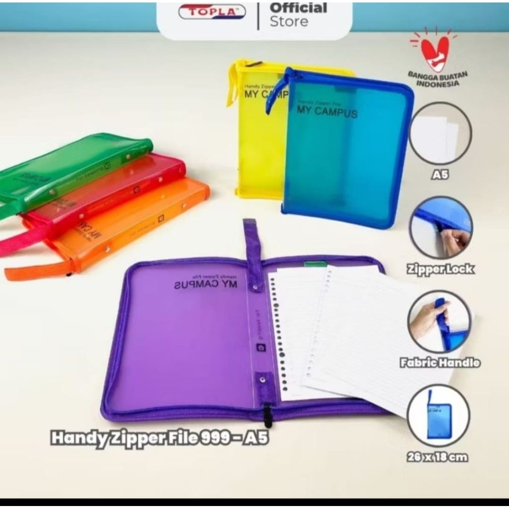 

Topla Handy Zipper file 999 Map Dokumen Resleting Ukuran A5 Warna Alat Sekolah