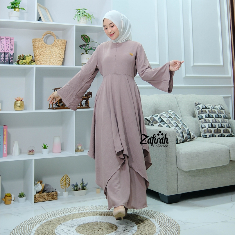Zafirah Fashion - One Set Dress Wanita Crinkle Airflow Premium Jihana Series Warna Dusty Setelan Baj