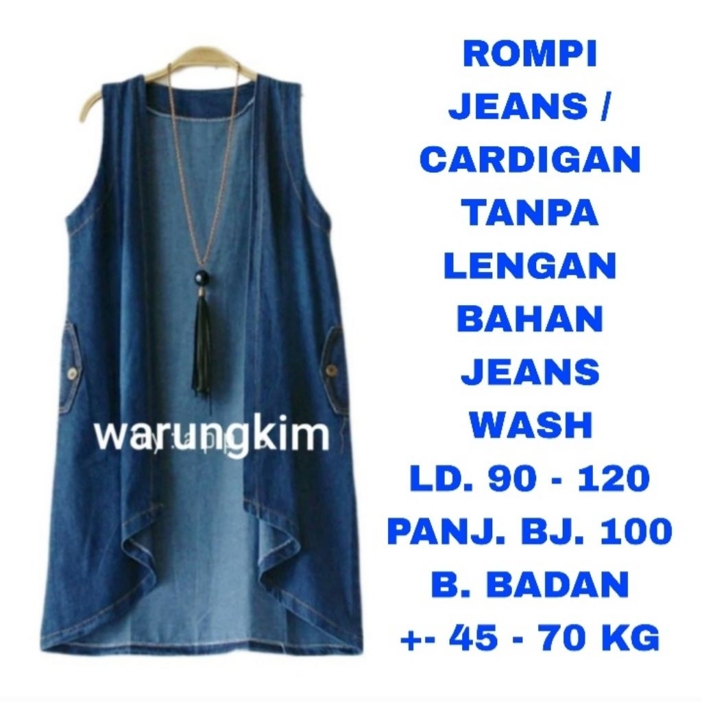 WK ROMPI JEANS WASH VEST CARDIGAN TANPA LENGAN OUTER WANITA MUSLIM HIJABER KOREAN FASHION STYLE KORE