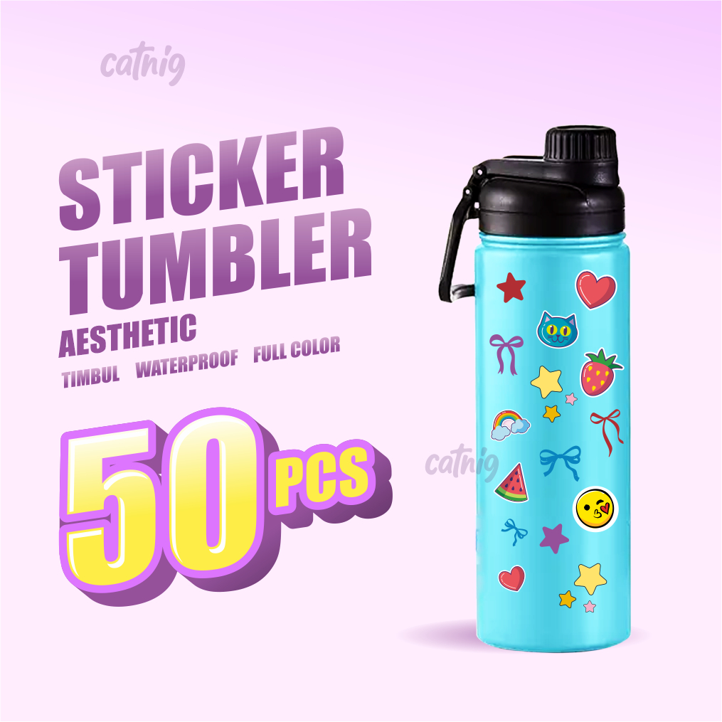 

50 PCS Sticker Tumbler Pack Aesthetic Stiker Tumbler Botol Minum Stiker Bintang Love Stiker Pita