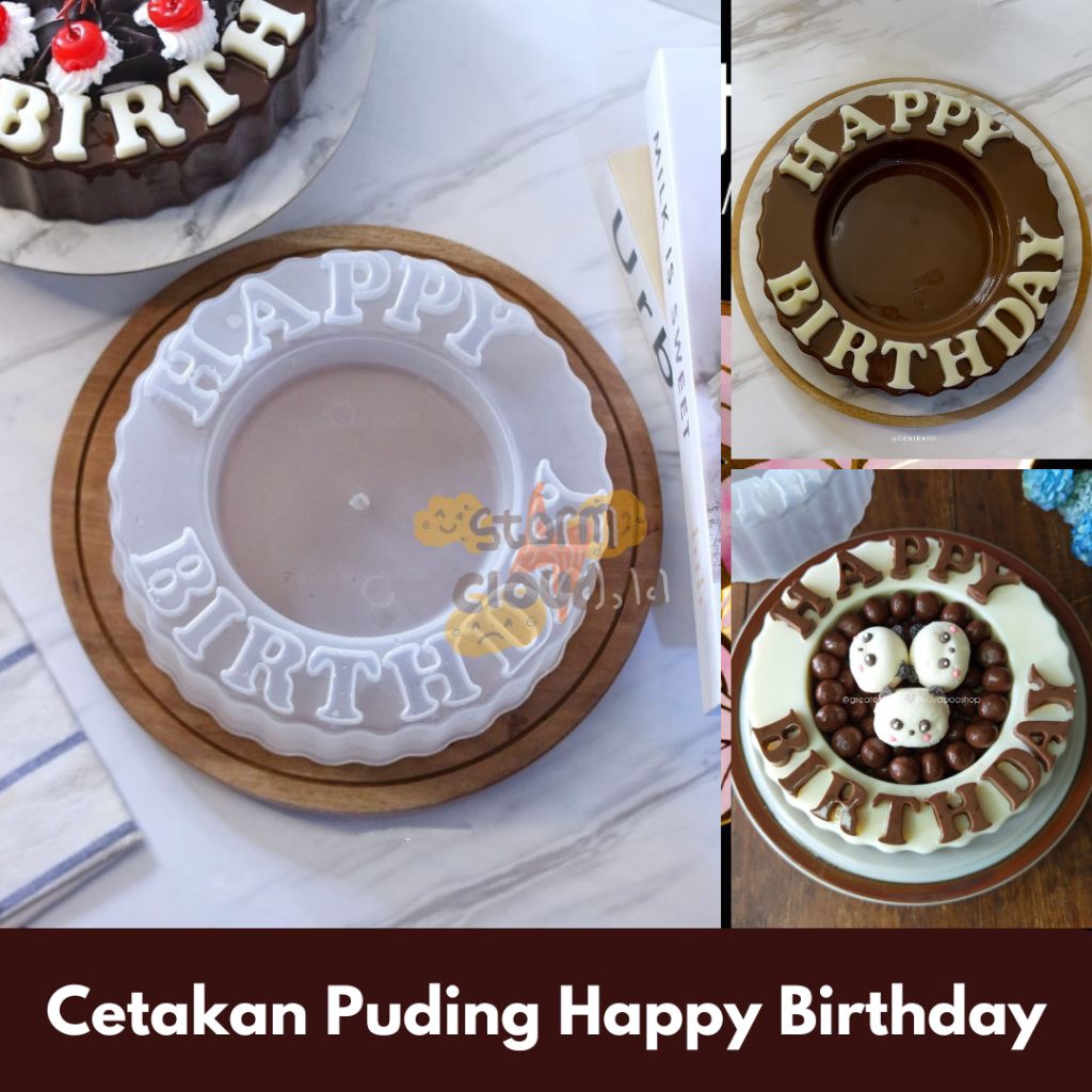 TEBAL Cetakan Puding Happy Birthday Bulat Happy Birthday Kue Puding Cetakan Lucu Bahan Plastik