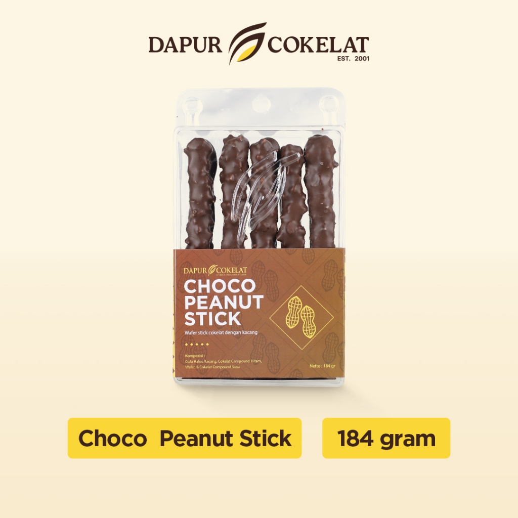 

DAPUR COKELAT - Choco Peanut Stick | Stick Wafer Renyah dengan Balutan Dark Chocolate dan Topping Kacang