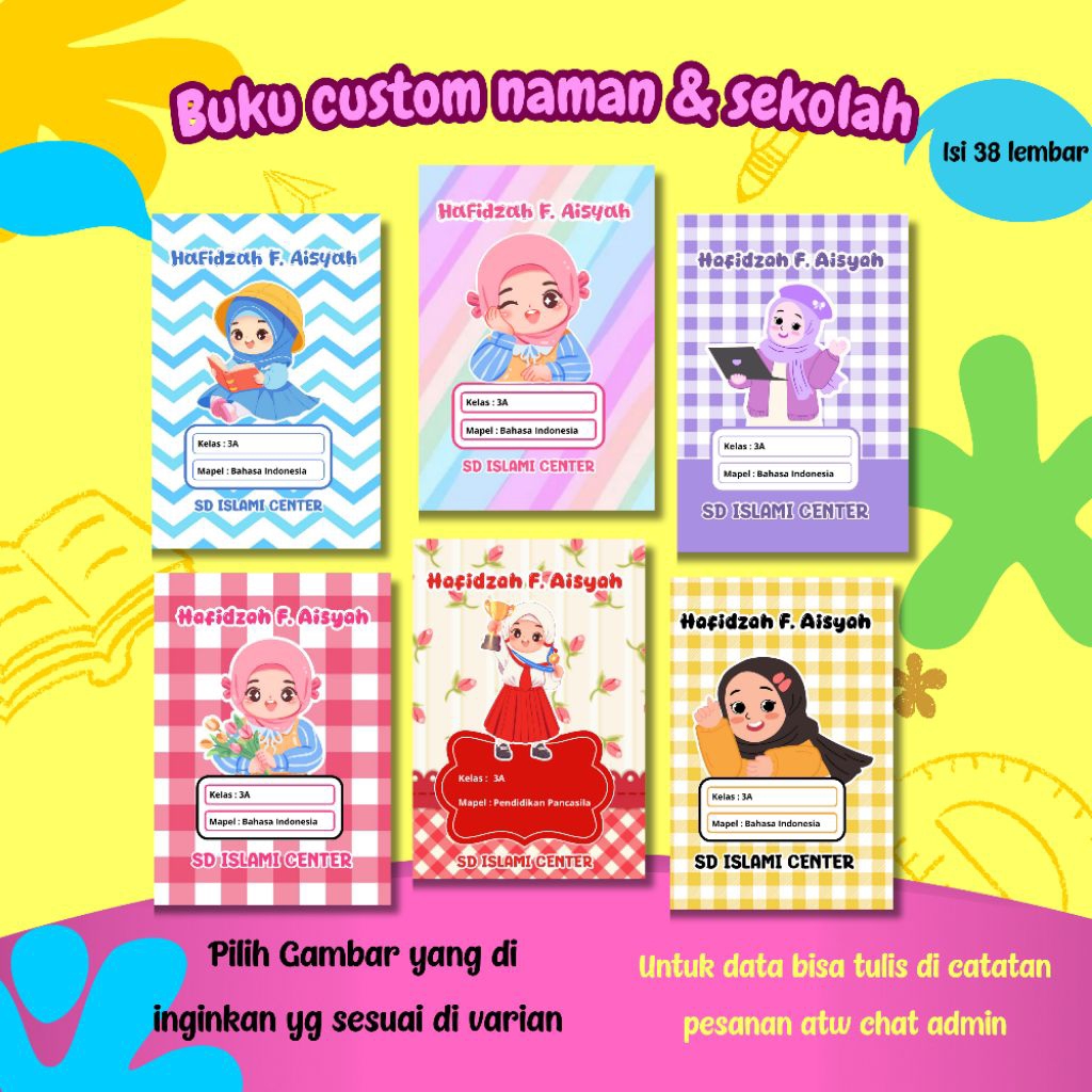

Part 5/ Buku tulis custom nama & sekolah/ isi 38 lembar/tema cute