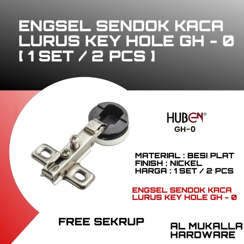 [ 1 Set / 2 Pcs ] Engsel Sendok Kaca Lurus Huben GH - 0 | Engsel Sendok Lurus Pintu Lemari Kaca 1 Se