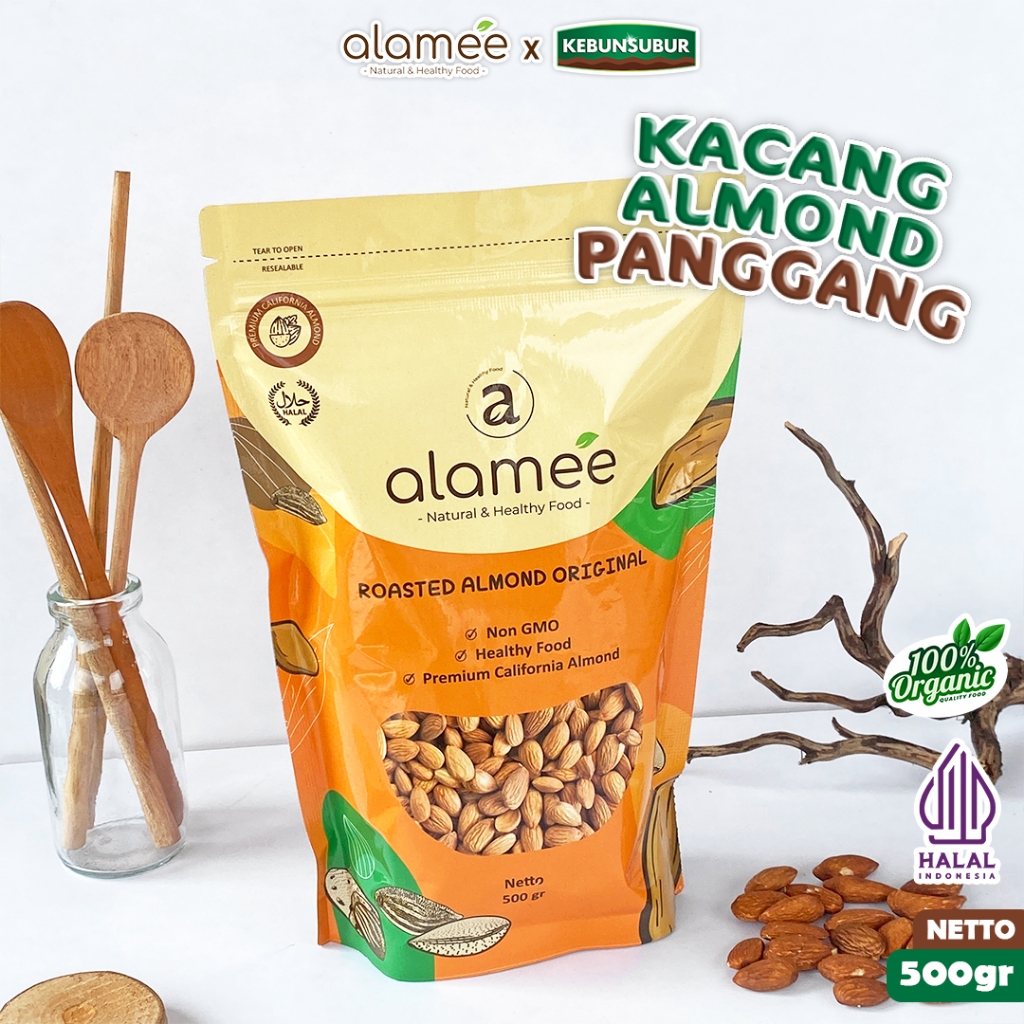

ALAMEE Roasted Almond Kacang Almon Panggang Grade A Organik 500 Gram kebunsubur