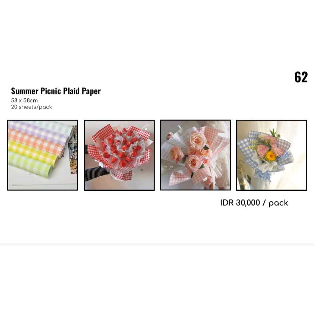 

MY Supplies - Flower Wrapping Paper Summer Picnic Plaid Paper Kertas Bungkus Buket Bunga Tema Piknik Musim Panas