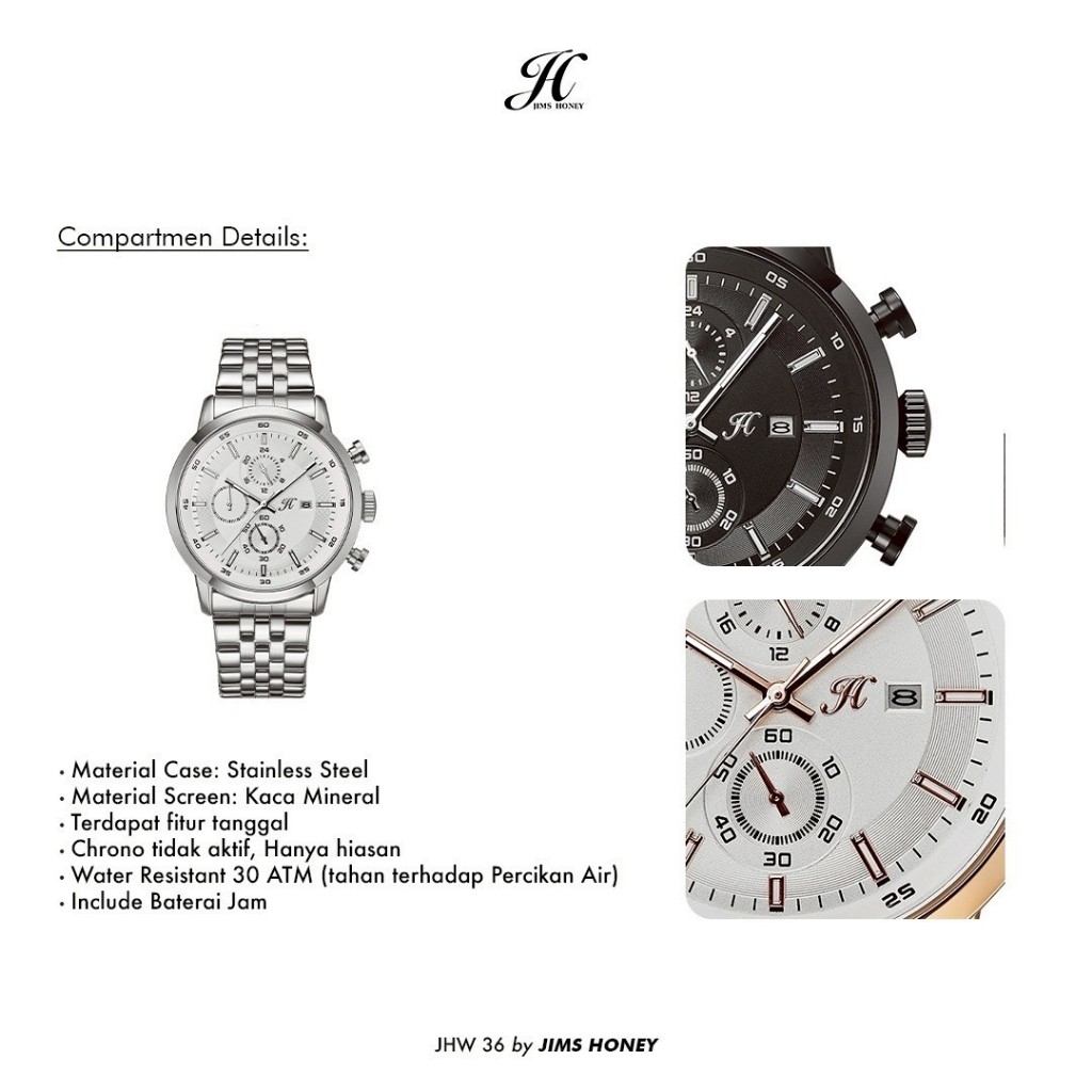 JIMS HONEY JHW 36 Jam Tangan Pria Cowok Stainless Elegan Watches