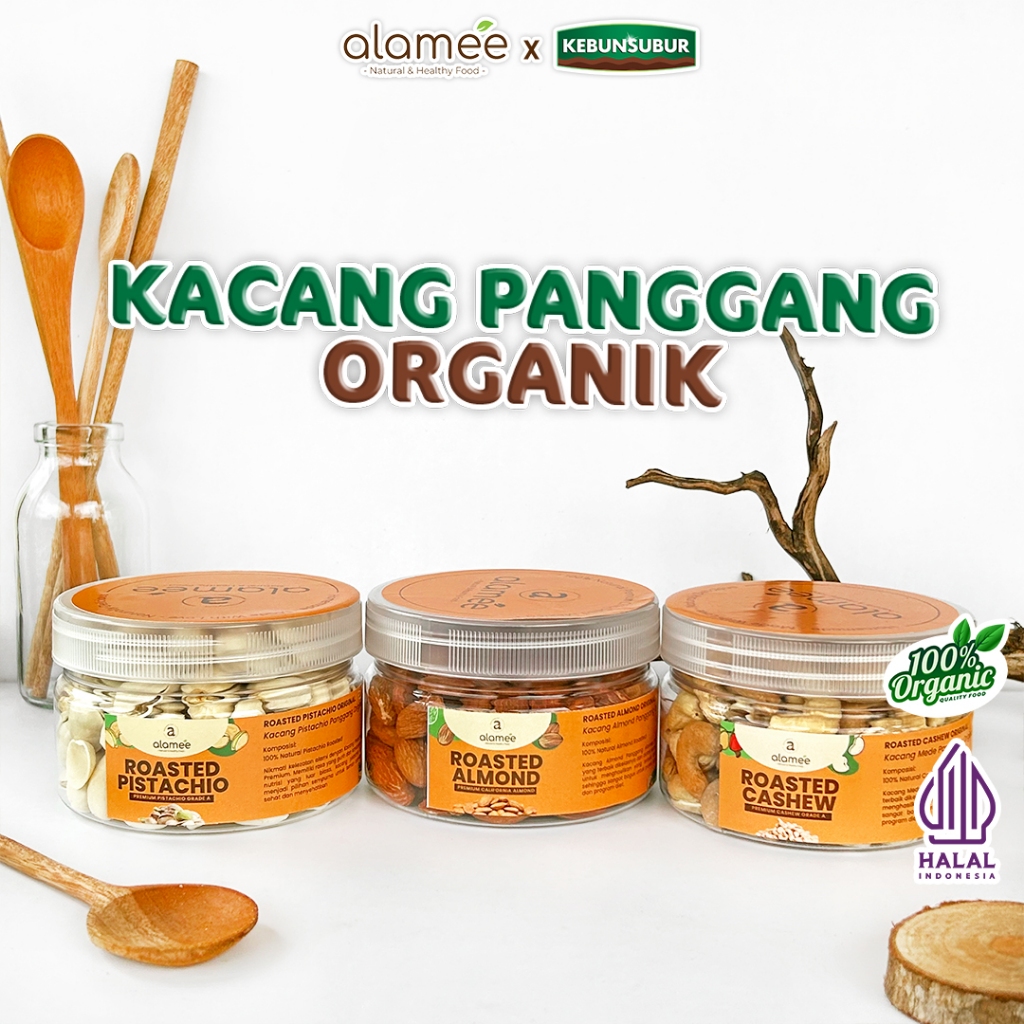 

alamee Roasted Grade A California toples sedang almond mede kacang panggang kebunsubur