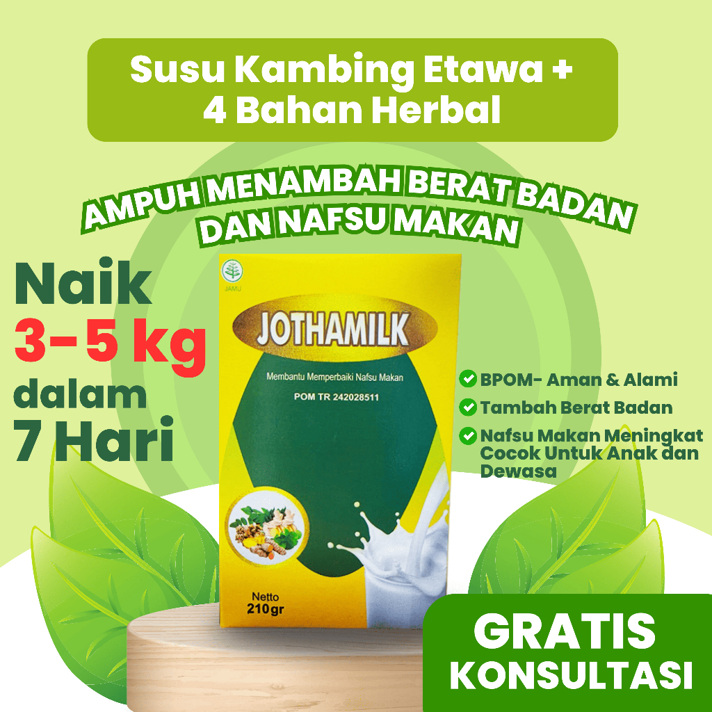 

Susu Kambing Etawa Jothamilk 210gr – Herbal Temulawak Kunyit Pegagan Temu Hitam – Bisa untuk Anak Dewasa