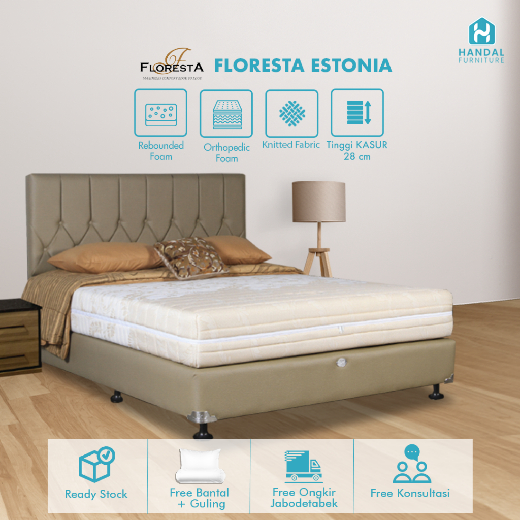 Kasur Busa Rebounded Floresta Estonia 100x200, 120x200, 160x200, 180x200, 200x200 Tanpa Per Medium F