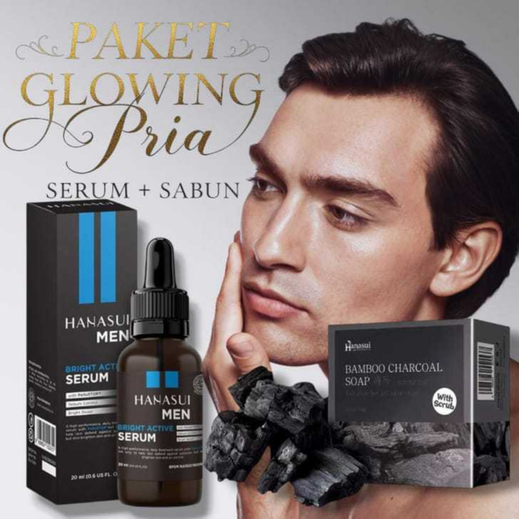 Paket Hanasui 2in1 Perawatan Wajah | Hanasui Men Serum & Sabun Bamboo Charcoal | Pemutih Wajah