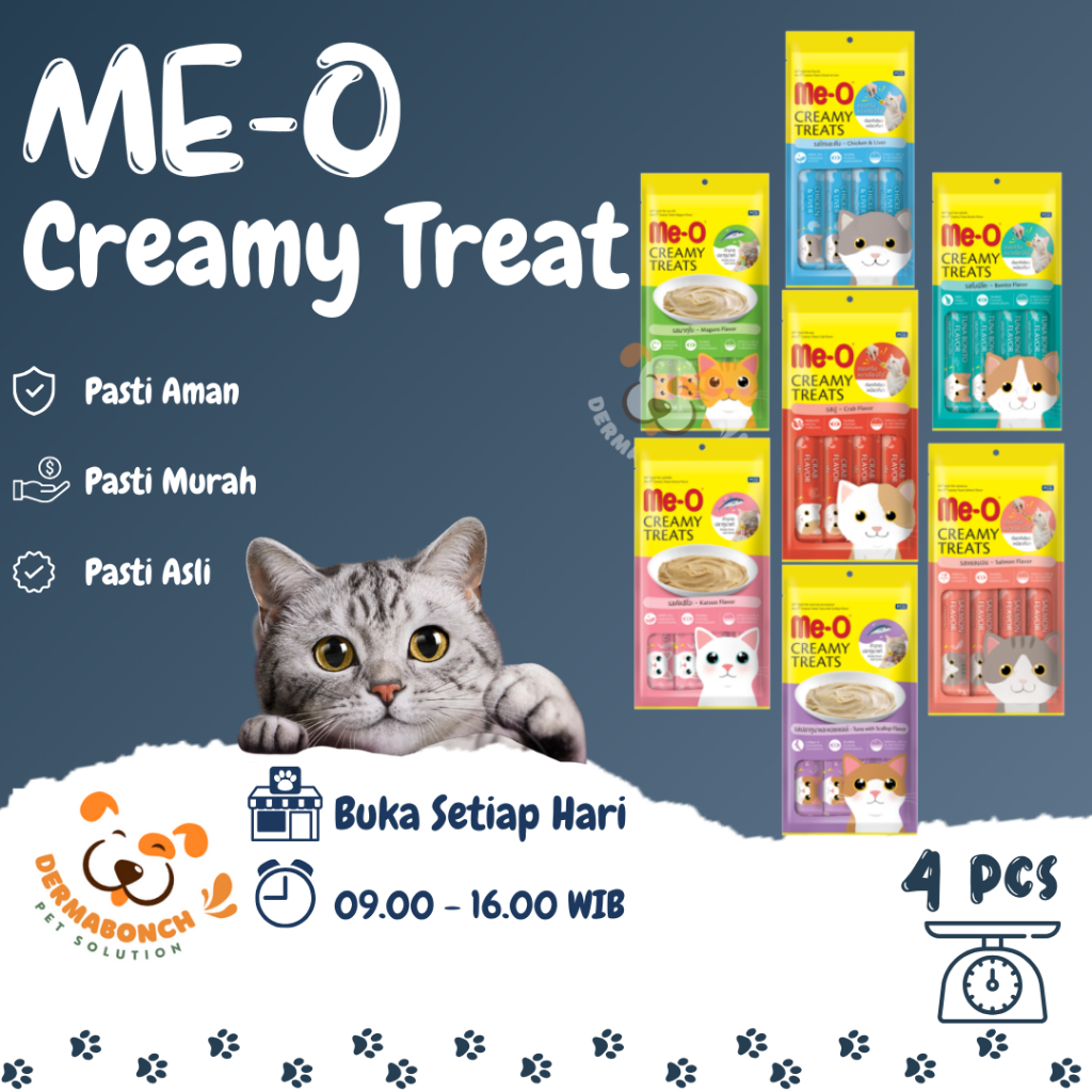 SNACK/Treat Kucing (Cat) Me-O MeO Creamy Treat Treats (4 x 15 gr) per Box/Boks/Dus