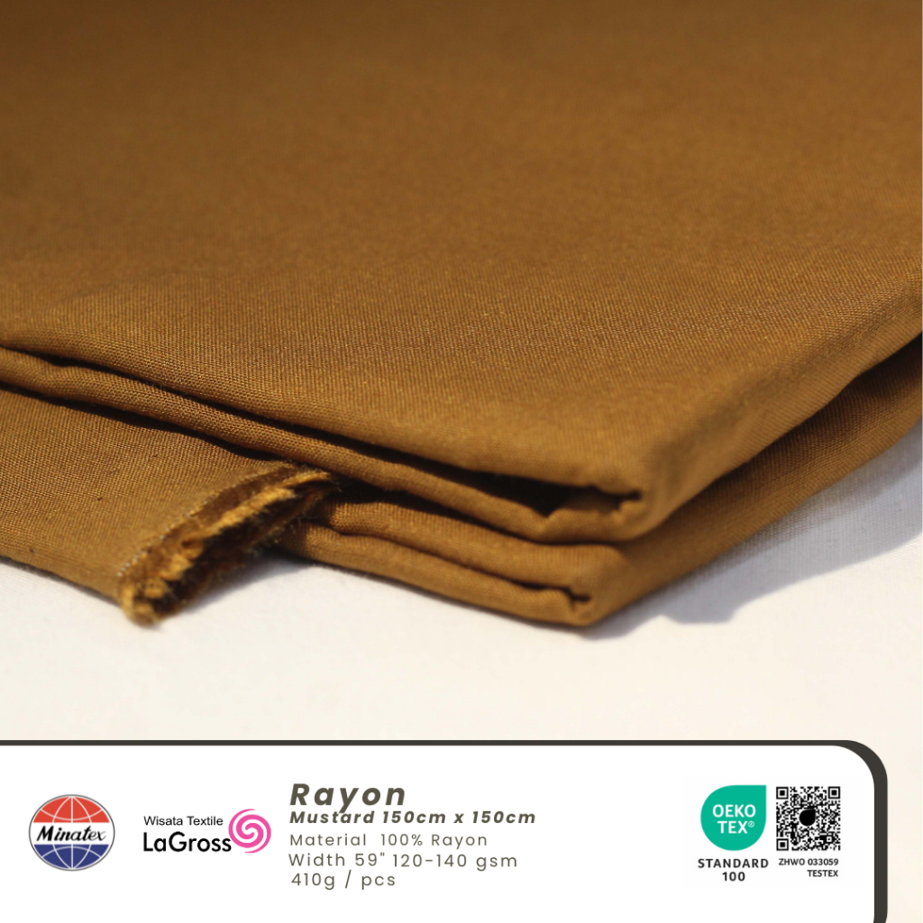 LaGross Textile, Mustard Kain Rayon, potongan 150cm x 150cm, Kain Atasan kualitas export Warna Musta