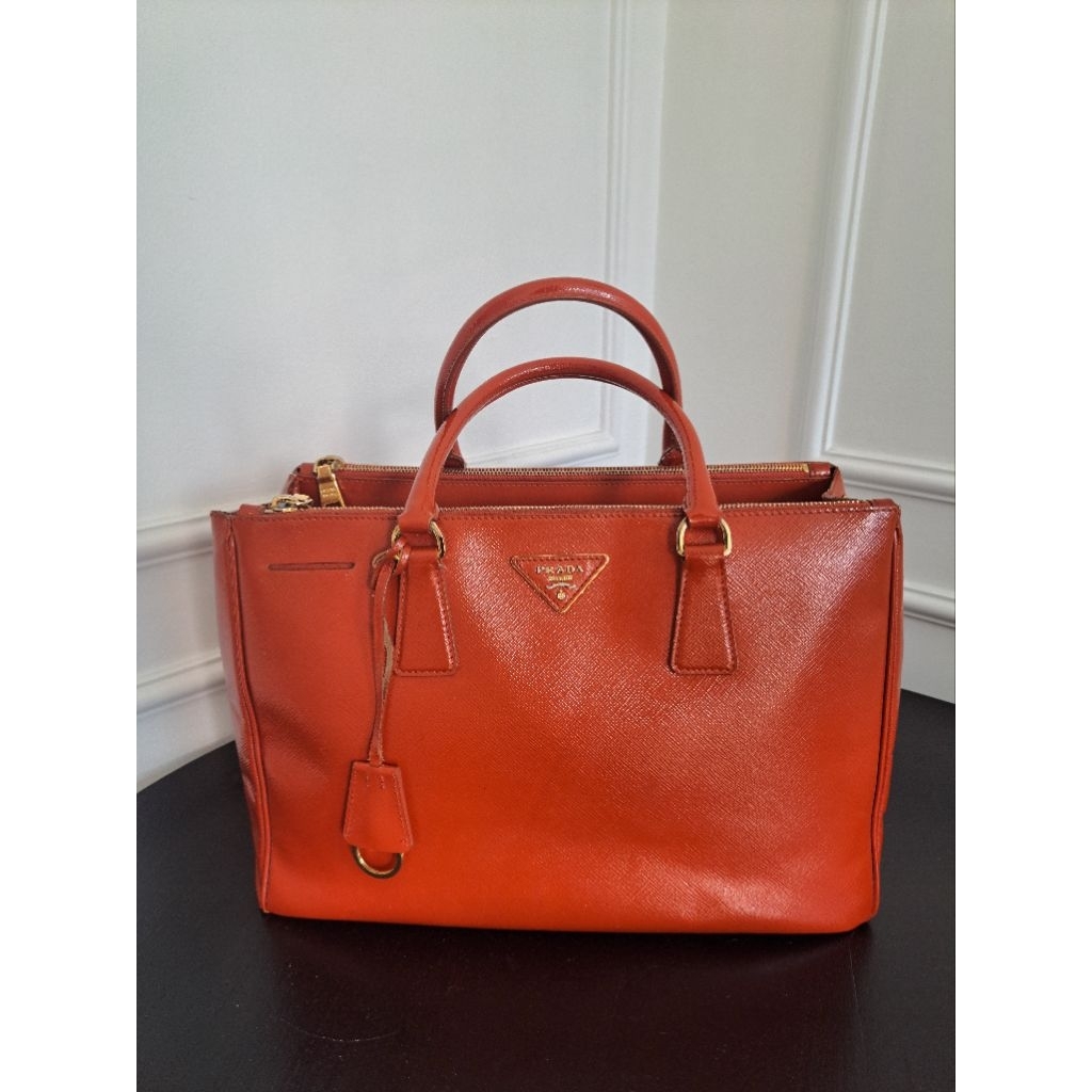 ORIGINAL Prada Galleria Saffiano leather bag (ORANGE, Medium, 80% CONDI)