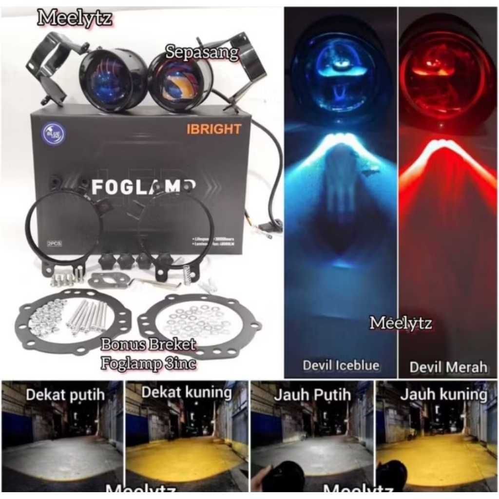 IBRIGHT C990 - Sepasang Foglamp 3inc IBRIGHT Upgrade Honda & Toyota Bluelens C990 Bonus Breket Fogla