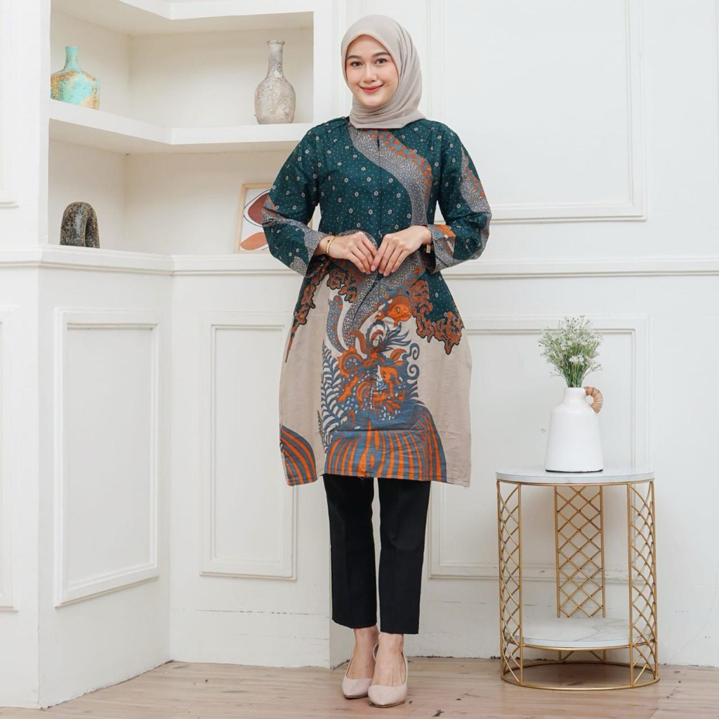 tunik resliting hijau emerald