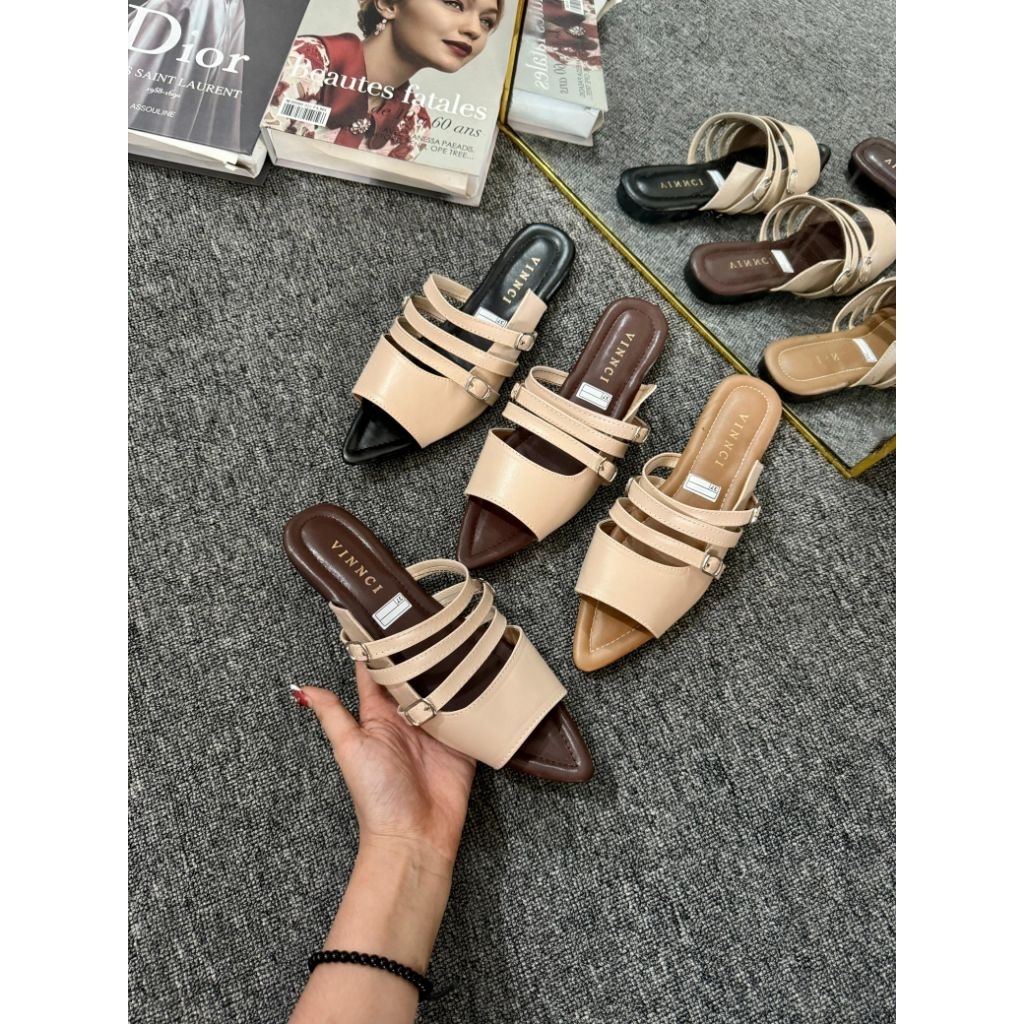 Flatshoes tali sandal pansus wanita vinnci