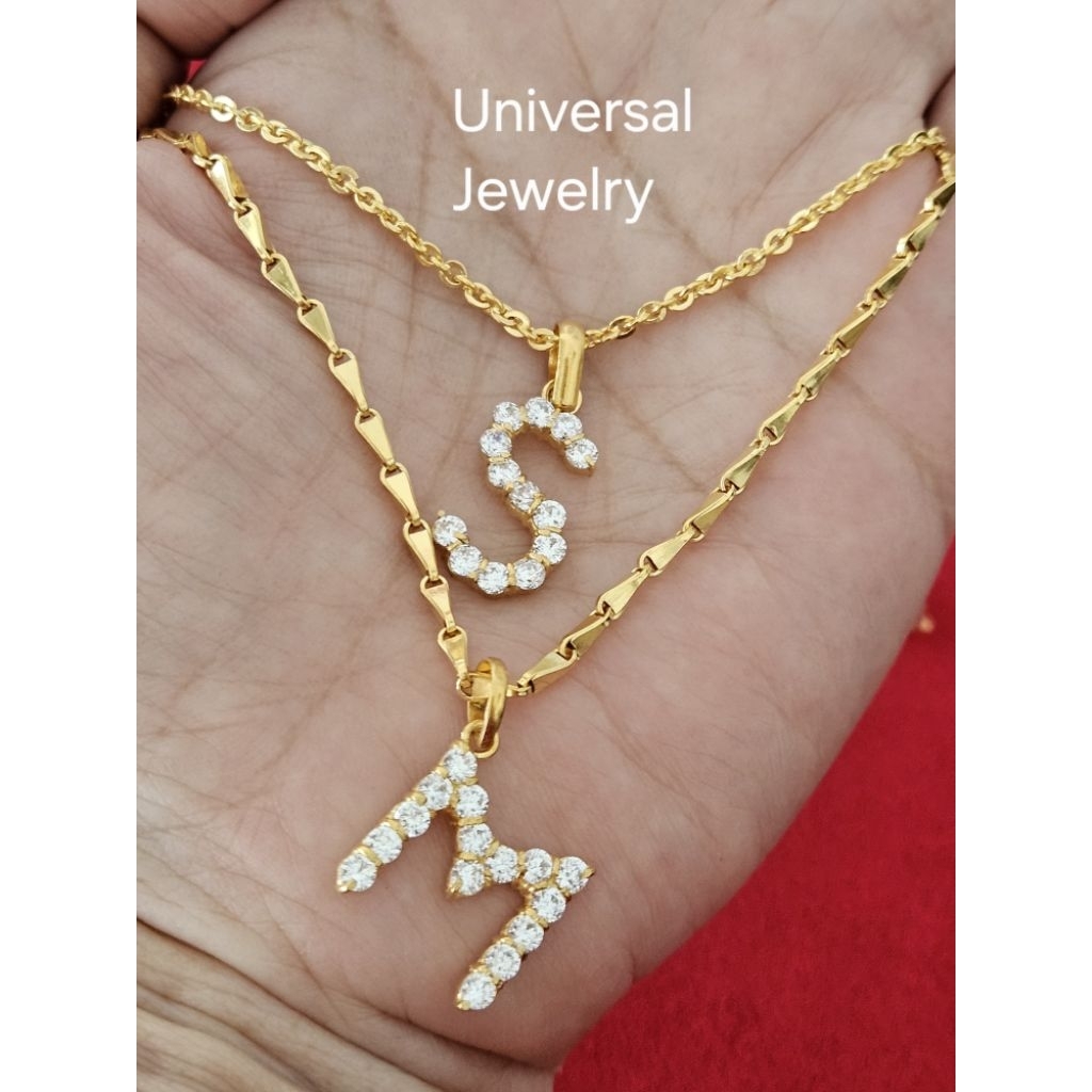 Kalung dan Liontin Set Alphabet Emas Muda