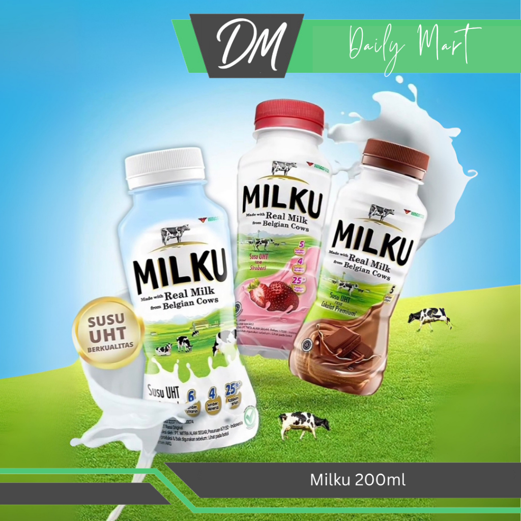 

MILKU Susu UHT Rasa Original/Coklat/Stroberi 200ml Original - Minuman Susu Premium Sehat dan Bergizi