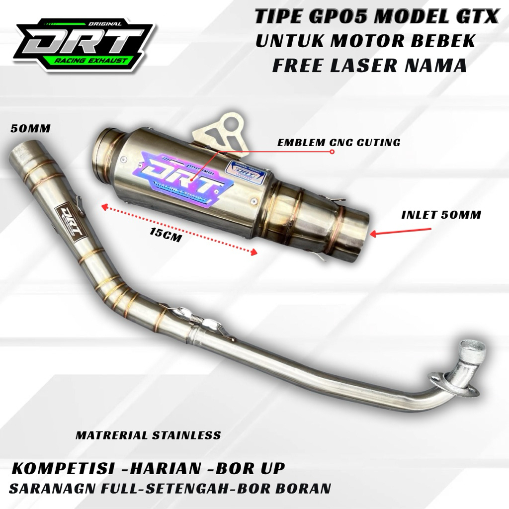 Knalpot Racing  DRT RACING ori tipe GTX  ,Roadrace,Harian, Karisma, jupiter, vega, astrea, Revo Abs,