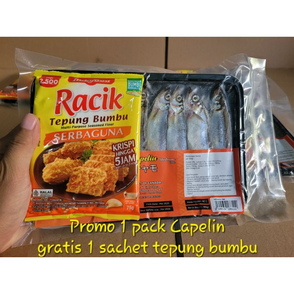 

IKAN CAPELIN / SHISAMO 150-170 GRAM ISI 8 EKOR DENGAN TULISAN BAHASA INDONESIA.