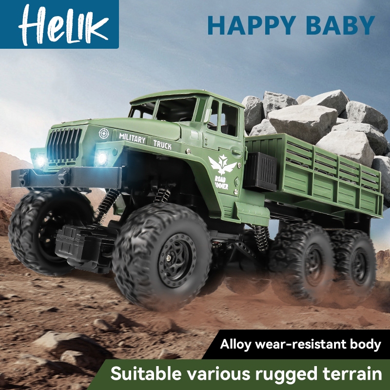 Truk Militer Remote Control dengan Lampu 2.4GHZ 4WD RC Mobil Truk Kargo Besar Bahan Alloy