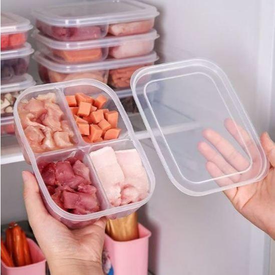 Tempat Penyimpanan Makanan Kulkas 4 Sekat Plastik - Kotak Plastik Simpan Bumbu Sayur Daging 4 Sekat