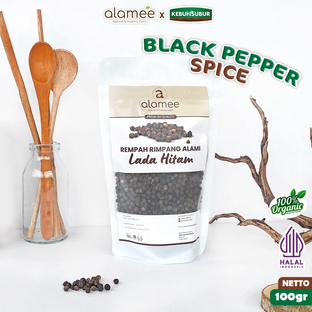 

ALAMEE Biji Lada Hitam Blackpepper Organik Utuh Whole Black Pepper Rempah Spice 100gr Kebunsubur