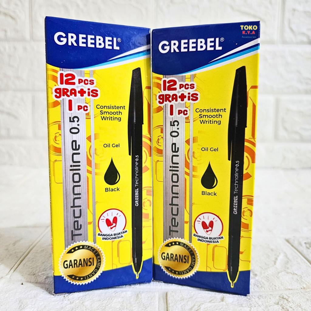 

( 1 SET/12 FREE 1) PULPEN GREEBEL TINTA HITAM KETAJAMAN 0.5 MM/PULPEN STANDAR GREEBEL