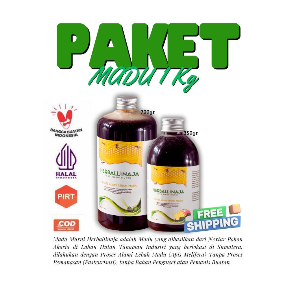 

PAKET MADU 1Kg Herballinaja | Madu Murni 700gr + 350gr Tanpa Pengawet, Non-Pasteurisasi, 100% Alami