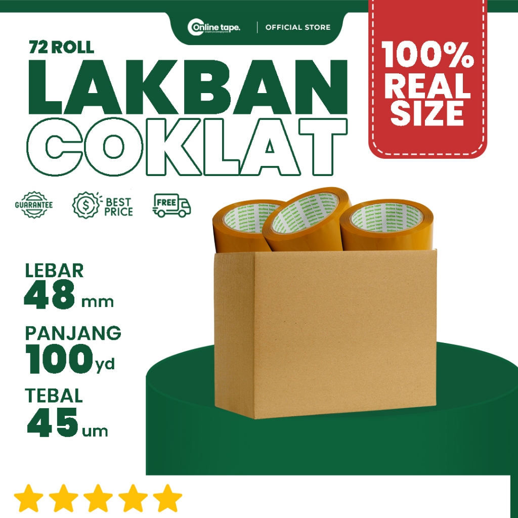 

1 DUS Lakban Coklat 48 MM X 100 Yard PURE Ukuran Asli REAL ONLINE TAPE OPP 72 Roll Kuat tebal / Lakban clear Murah