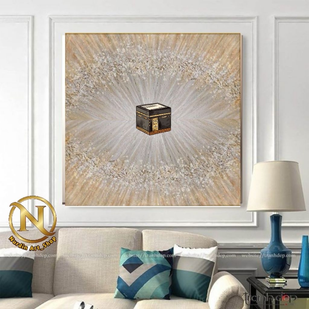 Lukisan Abstrak Modern Gold Ka'bah Plus Frame