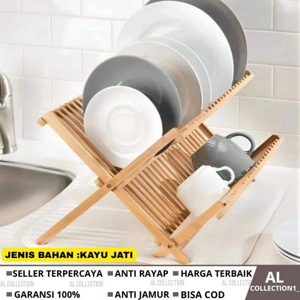 RAK PIRING KAYU LIPAT AESTHETIC KEKINIAN / RAK PIRING WASTAFEL / RAK MULTIFUNGSI / RAK GELAS / RAK M