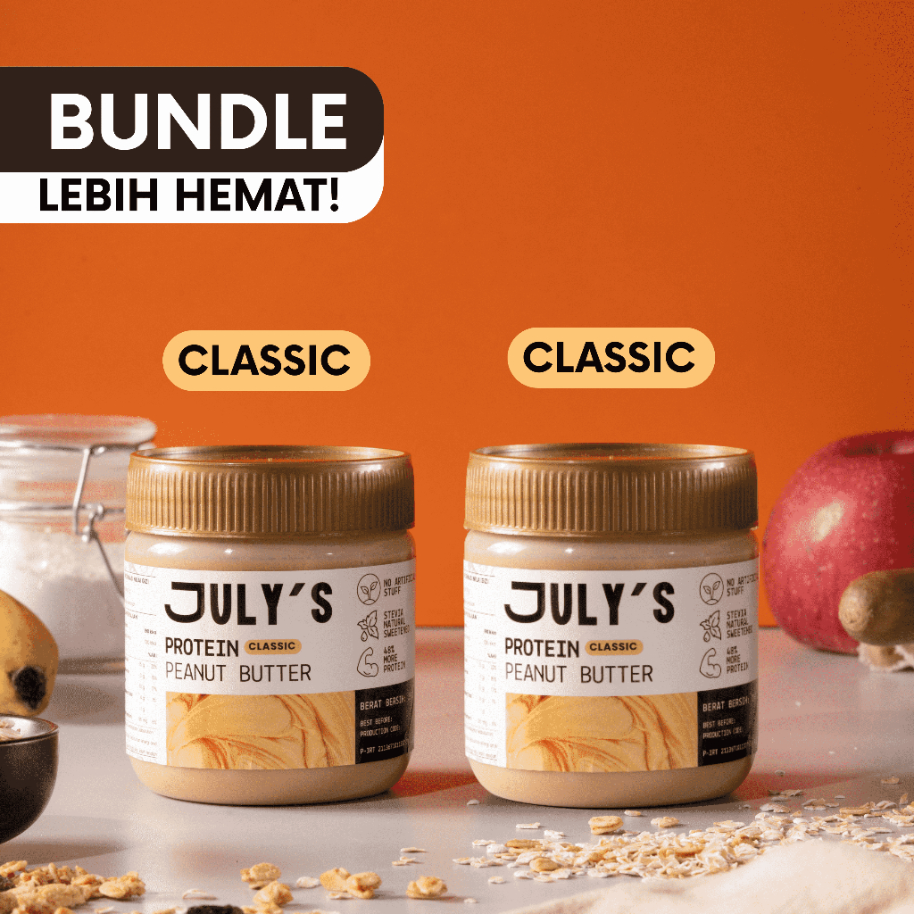 

JULY’S Selai Kacang Protein Tinggi – Peanut Butter Tanpa Gula Tambahan, Added Whey, (Paket Bundle)