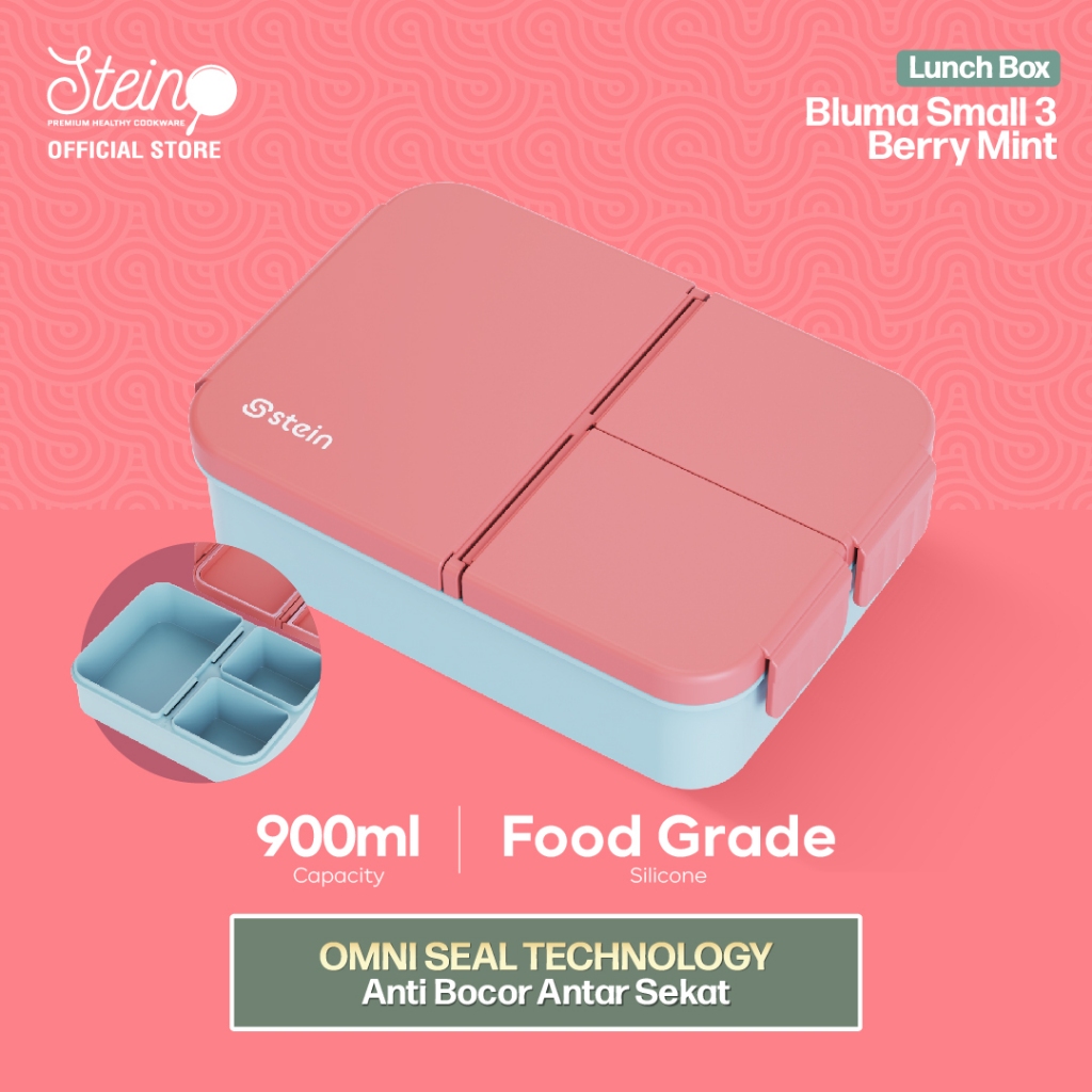 STEIN Lunch Box - Snack Box Mini/Small - Kotak Makan/Kotak Cemilan 3 Sekat 900ml