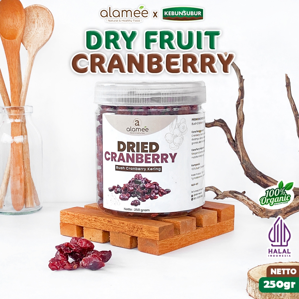 

ALAMEE Cranberry Kering Cemilan Buah Sehat Rendah Kalori Dried Cranberry Natural 250gr kebunsubur